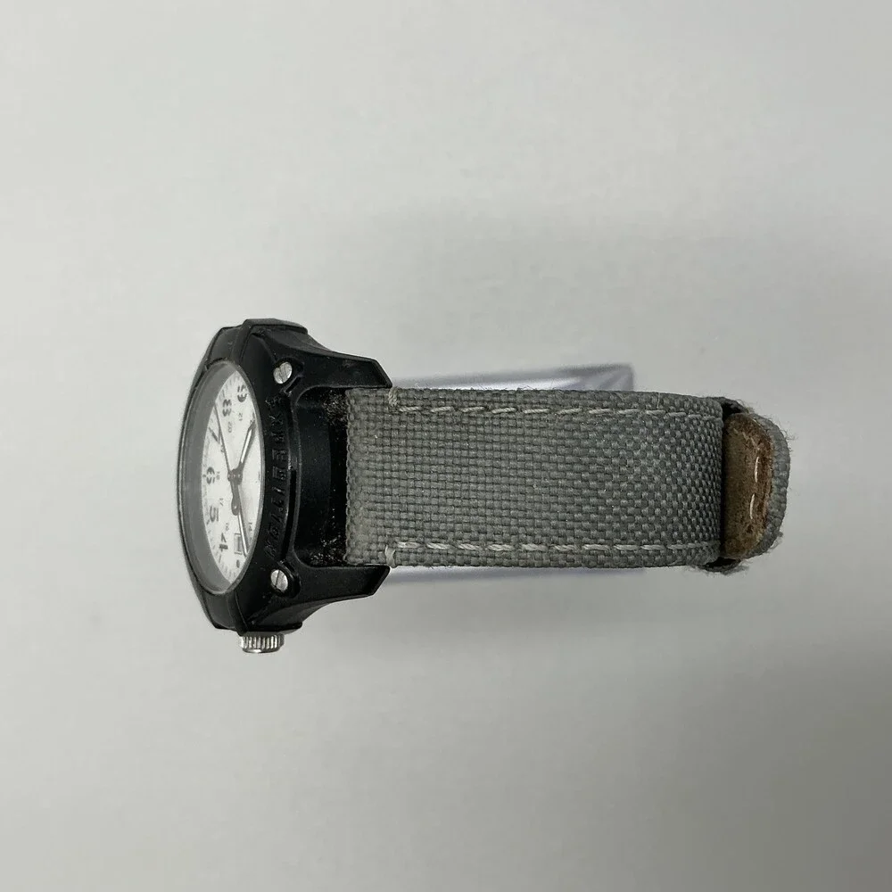 Timex Expedition Indiglo Mens Watch 34mm White Dial Gray Canvas Date New Battery